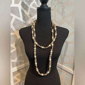Cream and Brown Beaded Necklace with Versatile Design